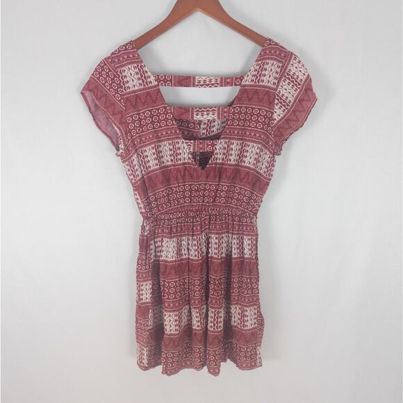 Forever 21 Shirt Womens Small Red Boho Peasant Top Short Sleeve Strappy V‎ Back - Picture 2 of 10